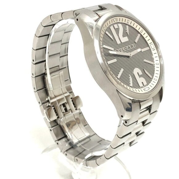 BVLGARI ST42S Solo tempo Quartz Men\'s Watch Round Wristwatch SS Silver main image 13